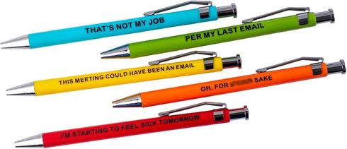 Funny Offensive Pens, 5 Piece Set of Snarky Ballpoint Pens with Funny Sayings for Adults, Office Gag Gift