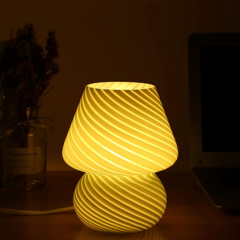 BSOD Mushroom Lamp, Glass Bedside Night Green Table Lamps Murano Vintage Small Nightstand Desklamp Swirl Light for Home