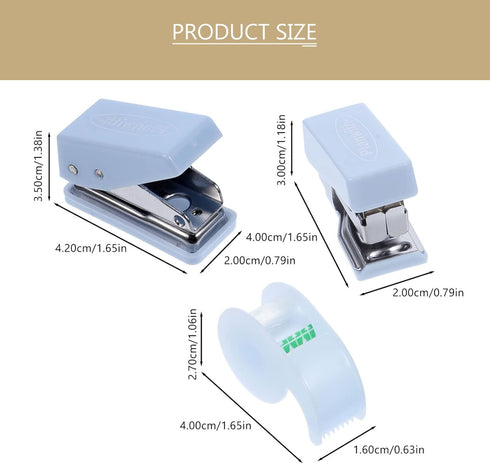 STOBOK Mini Hand Tool Box Set, Tiny Stapler, Heavy-Duty Staplers, Tape Dispenser, Hole Puncher for Student Stationery