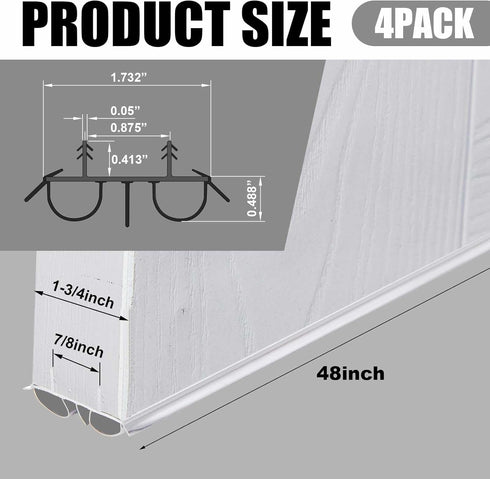 Pushglossy 4 36" 1-3/4" Pcs Double Bubble Kerf Door Sweep Wide Vinyl Weatherstrip Seal for Exterior Doors, Energy