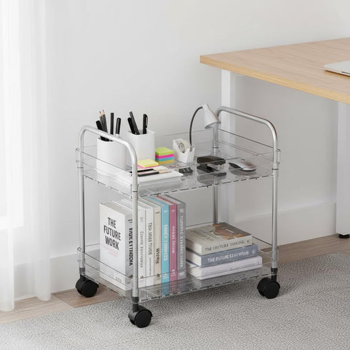 Betoveren 2 Tier Utility Rolling Cart with Wheels Multifunctional Storage Cart Under Desk