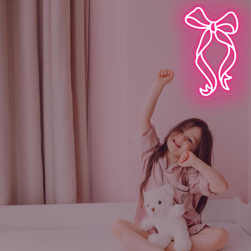 15 9.2 Bow Ribbon Neon Sign - Light-Up Pink Bow Neon Decor for Girls Bedroom, Nursery, and Birthday Gift, Elegant Wall