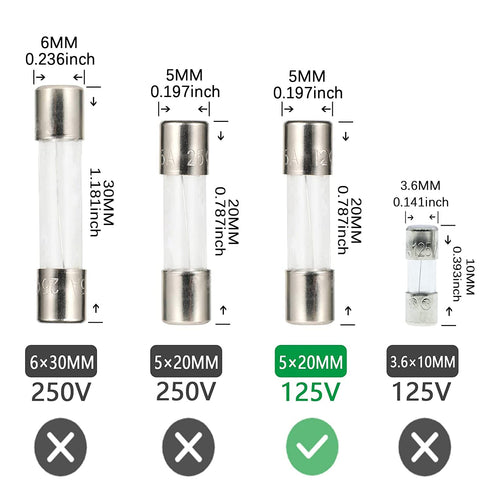 20PCS 110V 125V 3A 0.2 0.79 inch 5 20 mm PENGLIN Light Fuses Slow-Blow Mini Light Strings Replacement Glass Fuses x x
