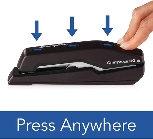 Swingline Omnipress 60 Stapler, 60 Sheet Capacity, Press Anywhere for Easier Use, Black/Gray (5000590A)