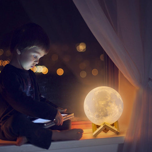 3D 16 Setting (7 inch) LOGROTATE Moon Lamp, Printing Colors LED Night Light, Moon Light with Stand and Time & Remote