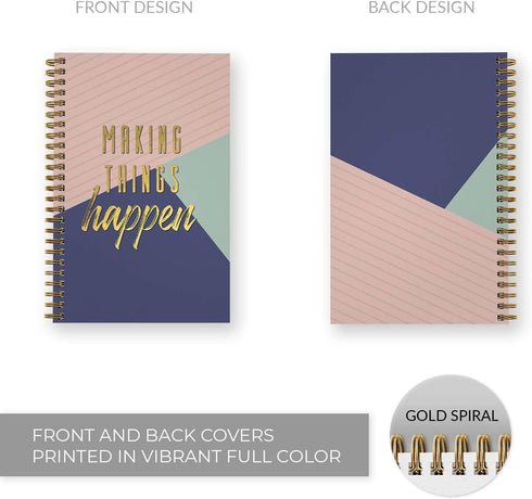 Making Things Happen Spiral Notebook, 5.5" x 8.5" Journal, 120 Checklist Pages, Durable Gloss Laminated Softcover