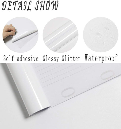 Glossy White Contact Paper for Countertops, 15.8''x78.7'' Removable Waterproof Vinyl Roll for Kitchen Cabinet
