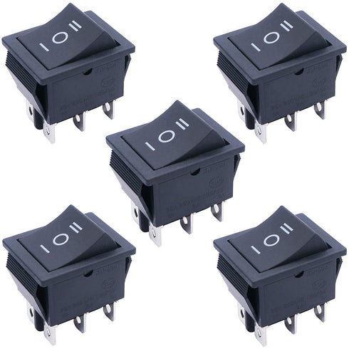 TWTADE 5Pcs Black ON/Off/ON DPDT 6 Pin 3 Position Boat Rocker Switch, Car Auto Toggle Switch