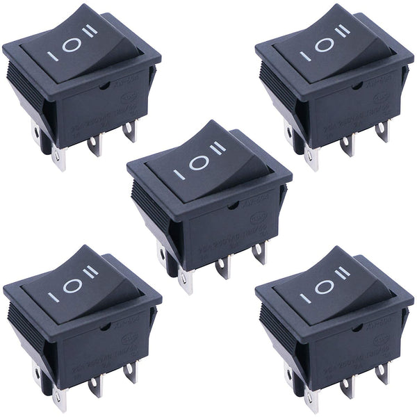 TWTADE 5Pcs Black ON/Off/ON DPDT 6 Pin 3 Position Boat Rocker Switch, Car Auto Toggle Switch