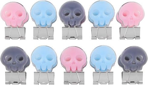 Skull Shape Medium Paper Clips, Easy Grip Binder Clips, Assorted Color, 10 Pcs/Set School Office Supplies