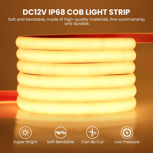 12V 320Leds/M IP68 Included),0.5M,White KISUFU COB LED Strip Light Neon Light Strip Waterproof Flexible LED Lights