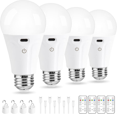 Powfloven Rechargeable Light Bulbs with Remote Control and USB Charging; Dimmable Battery Operated