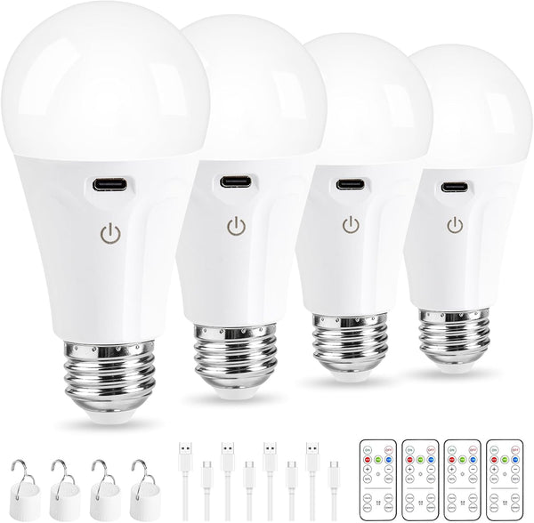Powfloven Rechargeable Light Bulbs with Remote Control and USB Charging; Dimmable Battery Operated