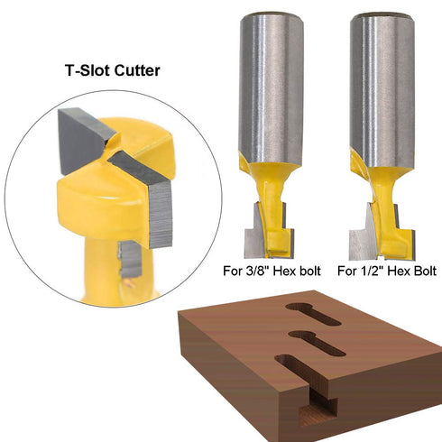 Saiper 1/2 Inch Shank Keyhole Router Bit Set, T-Slot Woodworking Grooving Router Bits (3/8 & 1/2 Inch Blade Diameter)