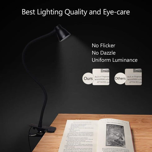 Clamp Desk Lamp, Clip on Reading Light, 3000-6500K Adjustable Color Temperature, 10 LED Beads, 6 Illumination Modes