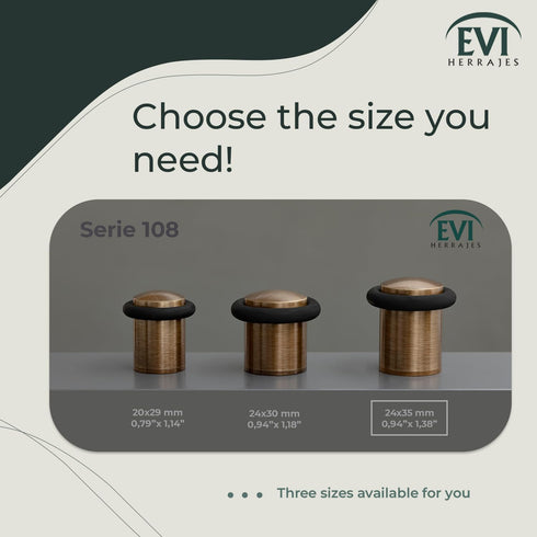 EVI Hardware Door Stop, Threaded Base, Natural Silicone Rubber, Brass, Includes Screw + Fixing Plug, Mod. I-108