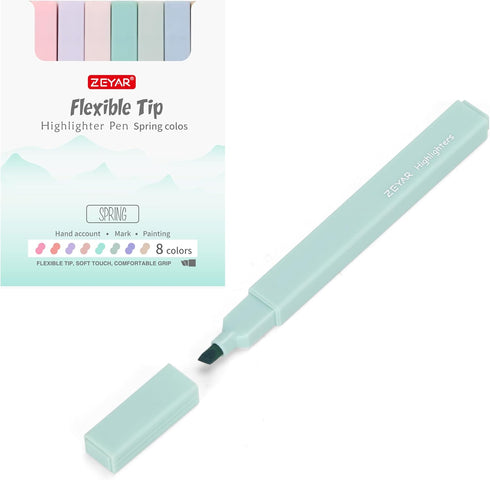 ZEYAR Aesthetic Cute Highlighter Pens, Cream colors, Chisel Tip, Water Based, Quick Dry, No Bleed for bible, four seasons color series (8 Spring Colors) by ZEYAR