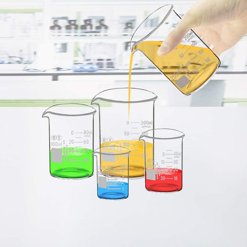 Glass Beakers Set - Borosilicate Graduated Measuring Low Form Glass Beakers in 4 Sizes