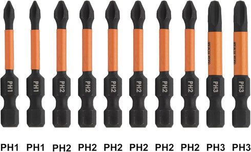 Railer Phillips Screwdriver Bit Set - Premium S2 Steel 2 Inch Phillips Impact Driver 10-Piece Bit Set With A Tool Storage Bit Holder & Carabiner by Railer