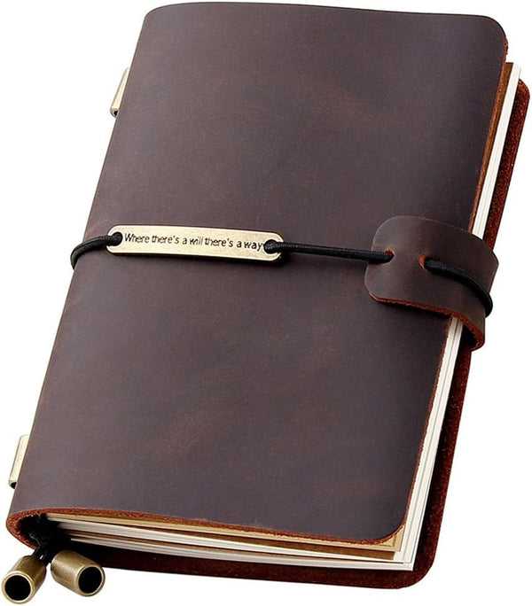 Refillable Handmade Leather Travelers Notebook - Small Size 5.2" x 4" Inches, Coffee