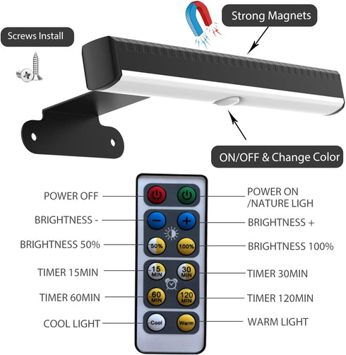 EUIOKUN 2PACK Dimmable Remote,3 Picture Light LED Battery Operated Wall Light for Paintings,Wireless Frame Light
