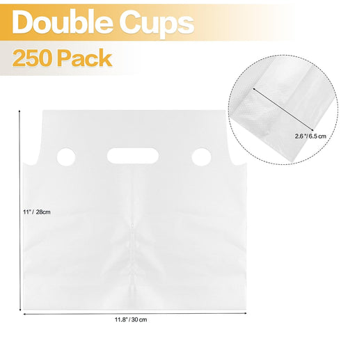 250 Pack 2 Packaging 11.8 3 11 Inch Cheardia Handle Drinking Poly Bags, Portable Cup Plastic Drinking Bags Carrier