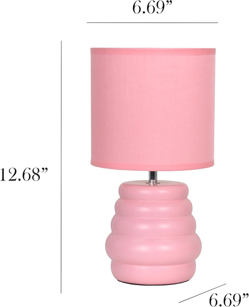 LT1168-RPK 12.68" Simple Designs Chic Glow Mini Stacked Ceramic Table Lamp, Monochromatic Fabric Shade, Small Accent