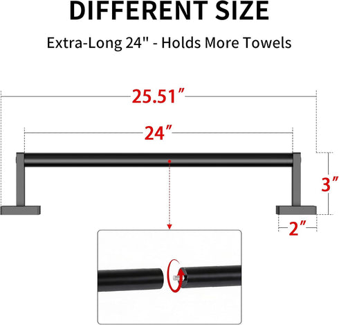 24" 2 Pack MKO Towel Bar for Bathroom, Hand Towel Holder Rod with Metal, Black Towel Racks for Bathroom Hanger Wall