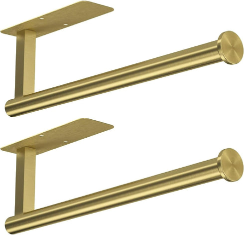 ASTOFLI Brushed Gold Paper Towel Holder, Wall Mount 2 Pack, Self Adhesive Under Cabinet No Drilling Kitchen Decor