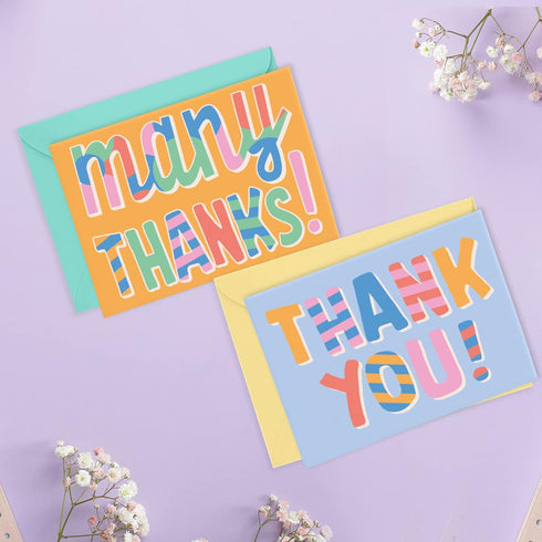 Set 24 S&O Fun Thank You Cards with Envelopes - Blank decor sheets for Handwritten Messages, Appreciation Cards
