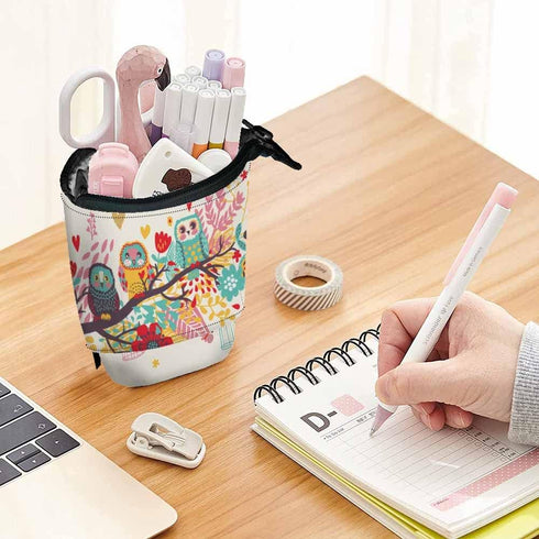 Swono Owls Colored Pencil Case, Funny Cartoon Birds Pencil Holder, Pencil Pouch for Makeup and Office