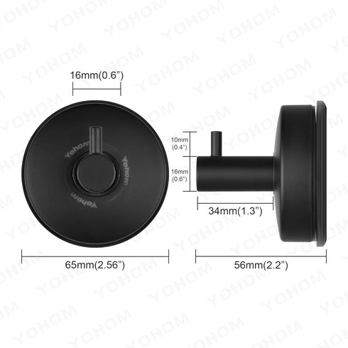 YOHOM 2Pcs Suction Cup Hooks, Stainless Steel Vacuum Bathroom Shower Hook for Towel Rack Kitchen Organizer - Matte Black