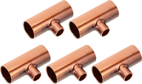 PATIKIL 5/8" x 5/16" x 5/8" ID Reducing Tee Copper Fitting, 5pcs 99.9% Pure Copper Pipe Connector