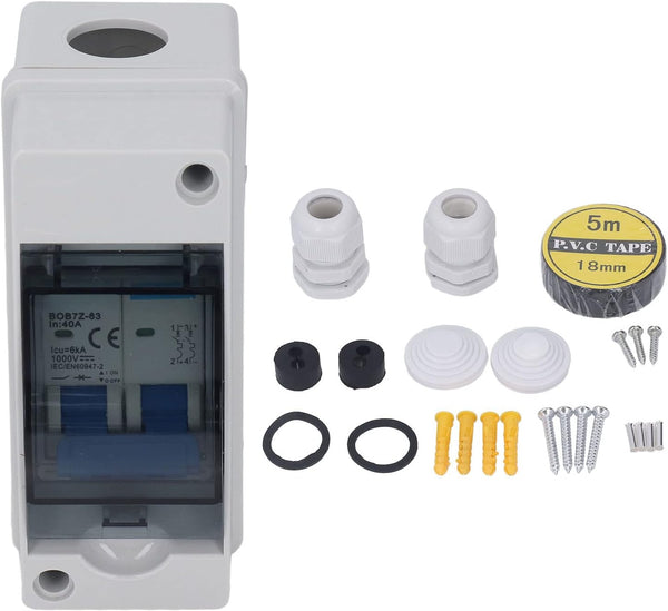 DC Disconnect Switch, 1000V 40A Miniature Circuit Breaker with IP65 Cover for Home RV Solar Panel System