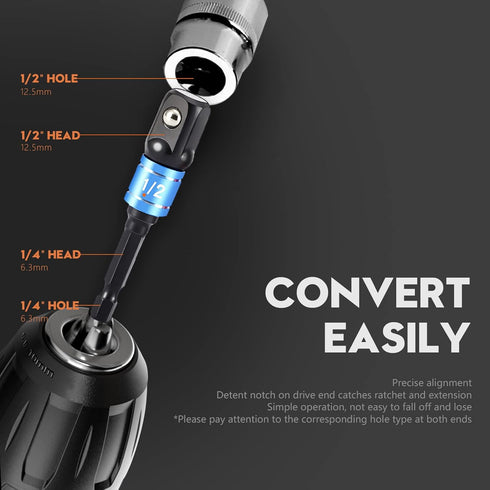 3Pcs Impact Grade Driver Sockets Drill Adapter Extension Set 1/4", 1/2", 3/8 Reducer for Power Drill
