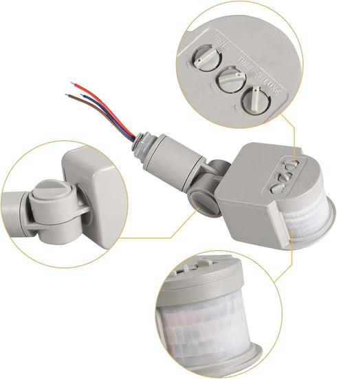 Motion Sensor, 90-250V AC PIR Motion Detector, 180 Degree Flood Lights Dusk Till Dawn Security Sensor for Wall Light