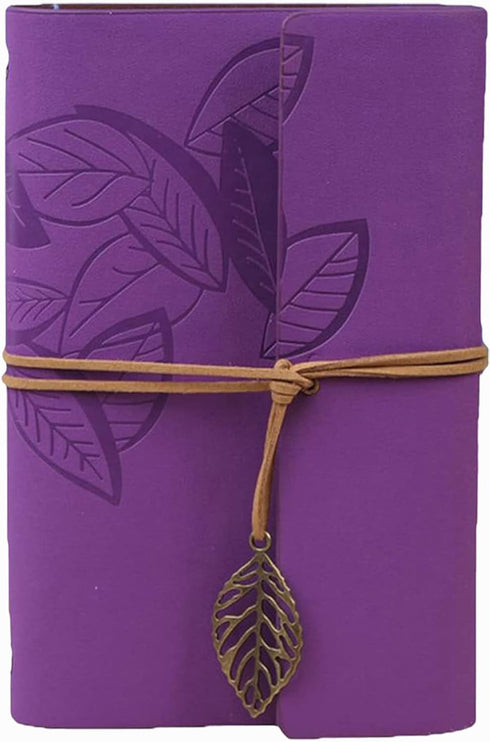 HARDCOVER JOURNAL Writing Notebook - Vintage Leaf Series, Antique Handmade Bound Daily Notepad, (Leaves, Purple)