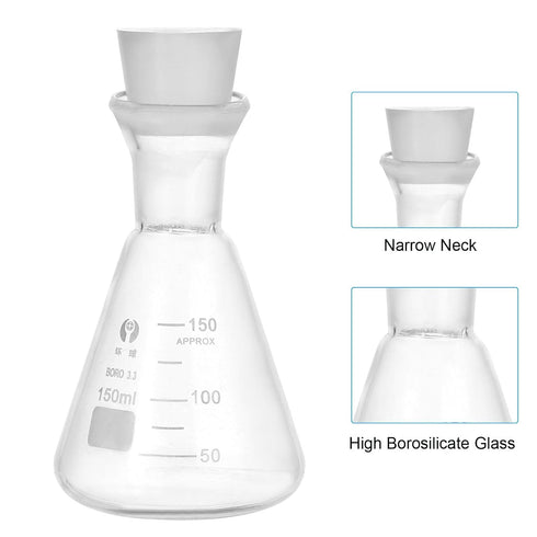 PATIKIL Erlenmeyer Flask, 2 Set 150ml Narrow Mouth Graduated Flasks with Silicone Stopper