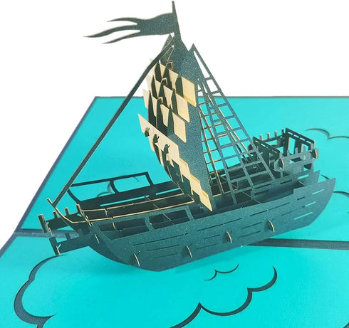 Set of 2 Sailing Boat Pop Up Greeting Cards - Congratulation for Special Day, Valentine's Day, Birthday or Wedding with