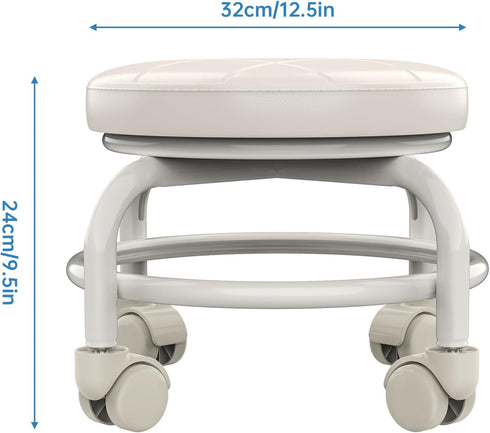 NiHome Low Roller Seat Universal Wheel Rolling Stool with Thick Metal Frame, 360° Swivel Wheels, Quick Assembly (White)