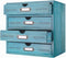 Wooden Storage Box with 4 Drawers, Vintage Office Supplies Organizer, Rustic Jewelry Box (BLUE)