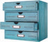 Wooden Storage Box with 4 Drawers, Vintage Office Supplies Organizer, Rustic Jewelry Box (BLUE)