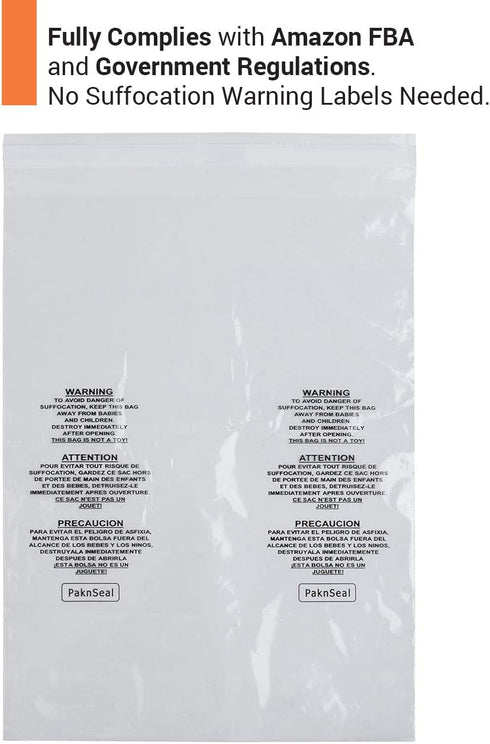 Clear 9x12 Self Seal Poly Bags, Suffocation Warning, 100 Count
