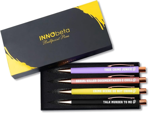 InnoBeta Ballpoint Pen Set of 4, True Crime Gifts for Crime Lovers, Gift Ideas for True Crime Podcast Junkies, Women