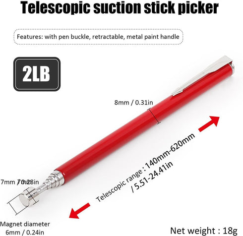 Red Magnet Extension Tool, Telescopic Magnetic Pick up Tool, Flexible Pickup Tool with LED Flashlight, Extendable Magnet Stick Gadget, Industrial Tweezers Sweepers Knives, Parts and Accessories
