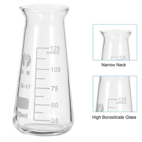 PATIKIL Erlenmeyer Flask, 6 Pcs 125ml 4.13oz Narrow Mouth Graduated Flasks for Lab Experiment Chemistry