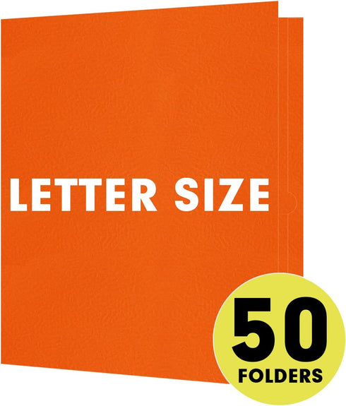RAZCC 50 Pack Two Pocket Folders, Fit Letter Size Paper, Pockets for School Office Business Home (Orange)