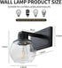 Set 2, Set E26 Bathroom Sconces of Black Wall Sconces of Two, Bathroom Vanity Light with Clear Glass Shade, Modern Wall
