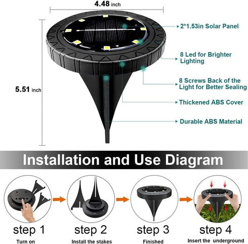 Solar Powered Ground Lights 2Pack, Waterproof LED Solar Disk Lights for Outdoor Decorative, Garden Lights for Landscape