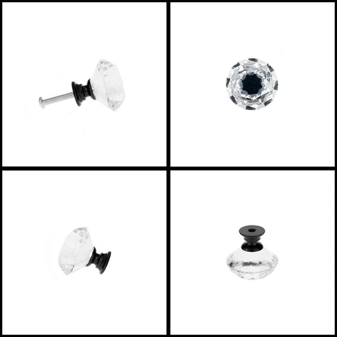 YourGift 12 Pack Diamond Shaped Crystal Glass Drawer Knobs, 30mm Cabinet Pull Handles, Black